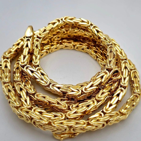 Conjunto de collar o pulsera de cadena bizantina de oro macizo de 18 quilates (3,5 mm de grosor) - Unisex