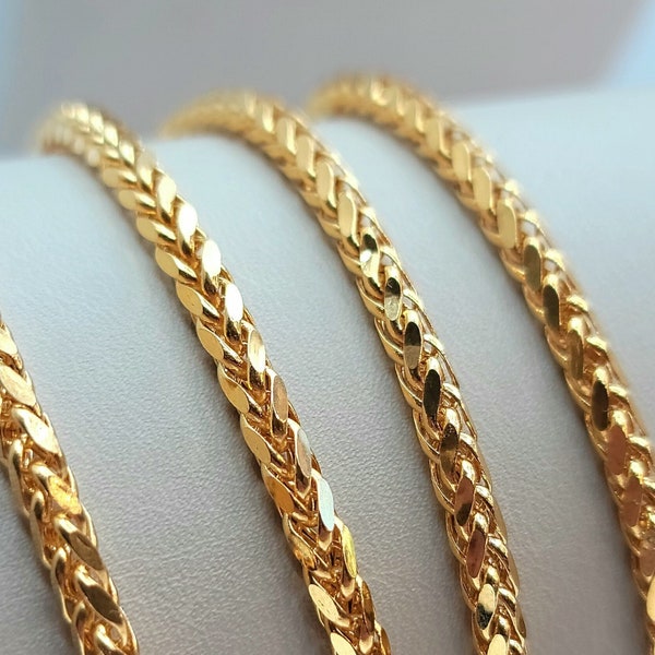 14K Solid Gold Wheat Franco Chain Bracelet, Yellow 14K Foxtail Bracelet for Men & Women, 14K Gold Bracelet, 4mm_7" to 8.75", Birthday Gift!