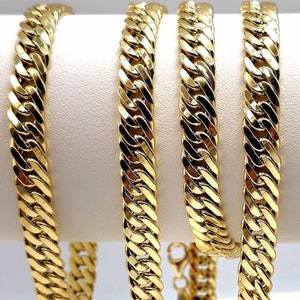 Genuine 18K Gold Curb Chain and Bracelet, 18K Pure Gold Chunky Link Necklace Set for Men/Women, 8MM, Real 18K (750) Gold Chain for Him/Her!