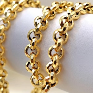 18K Solid Gold Rolo Chain & Bracelet, Pure 18K Yellow Gold Rolo Necklace Set for Men/Women, Diamond-cut, 7MM Thick, Real 18K Gold Chain Set!
