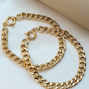 18K Solid Gold Curb Bracelet Chain, Real 18K Gold Miami Cuban Link Bracelet, 7mm thickness Gold Bracelet for Men& Women, Gift for Him/Her!
