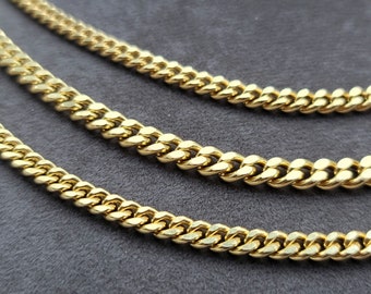 14K Solid Gold Cuban Chain Necklace/ Real 14K Solid Gold Miami Cuban Link Chain for Men & Women/19.5&quot;- 19.75&quot; (3mm - 5mm) Yellow Gold Chain!