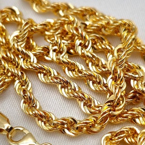 18K Solid Gold Rope Chain Necklace, Real 18K Gold Rope Chain, 4MM_16&quot; to 26.5&quot;, Real 18 Karat Gold Chain for Men & Women, Birthday Gift!