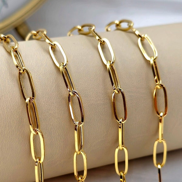 18K Solid Gold Paperclip Bracelet Chain, Real 18K Yellow Gold Paperclip Link Bracelet, 5.65MM, Gold Bracelet For Men & Women, Birthday Gift!