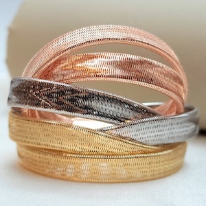 Bracciale rigido in maglia lavorata a maglia in oro massiccio 18 carati, bracciale flessibile in oro