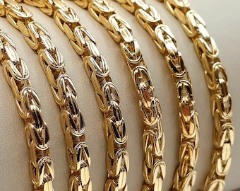 18K Solid Gold Byzantine Chain Necklace: 4mm Unisex Luxury
