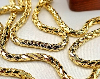 18K Solid Gold Franco Chain Necklace: Diamond-Cut Round Foxtail Design,  (4MM Thick)