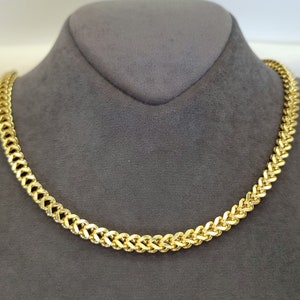 14K Solid Gold Franco Chain Necklace, Real 14K Gold Foxtail/Wheat Chain, 5mm _ 2227.5 Real Gold Chain for Men/Woman, Gift For Her/Him image 3