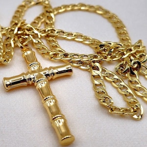 Solid 18K Gold Cross Pendant with Miami Curb Chain, Pure 18K Gold Cross Necklace, Religious Jewelry,  Unisex Faith Pendant Gift for Him/Her!