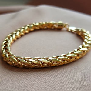18K Solid Gold Franco Foxtail Bracelet Chain for Men & Women, 5mm thick_7"- 8.75" Genuine 18K Yellow Gold Franco Link Bracelet for Him/Her!