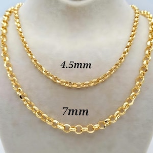 14K Solid Gold Rolo Chain Necklace, Real 14K Yellow Gold Rolo Link Chain For Men & Women, 4.5mm-7mm, 16&quot;-26&quot;, Classic Necklace Gold Jewelry!