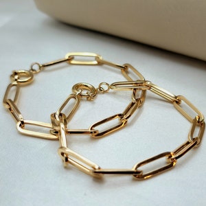 18K Solid Gold Paperclip Bracelet Chain, Real 18K Yellow Gold Paperclip Link Bracelet, 6.5MM_7.5" Real Gold Bracelet for Men/Women, Classy!