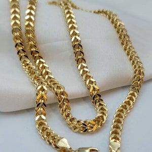 14K Solid Gold Franco Chain Necklace, Real 14K Gold Foxtail/Wheat Chain, 5mm _ 2227.5 Real Gold Chain for Men/Woman, Gift For Her/Him image 1