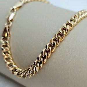 14K Solid Gold Miami Cuban Chain Bracelet, Real 14K Gold Bracelet, 6mm - 7&quot;- 9&quot; Gold Cuban Link Bracelet for Men & Women, Birthday Gift!