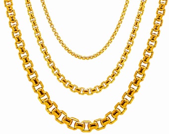 Collar de cadena de eslabones redondos de oro amarillo macizo de 14 quilates: 2 mm - 2,5 mm - 3,5 mm