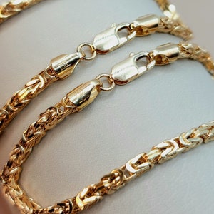 18K Yellow Solid Gold Byzantine Bracelet Chain, 18K Pure Gold Byzantine 3.5mm thick, 7&quot;- 8.5&quot; lengths, 18K Real Gold Bracelet for Men/Women!