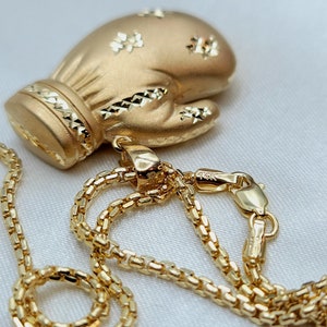14K Gold Boxing Gloves Pendant Charm, 14K Solid Gold Boxing Gloves Necklace, 14K Box Chain, Real 14K Gold Necklace for Men, Gift for Him!