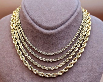 18K Solid Gold Rope Chain Necklace, Real 18K Yellow Gold Rope Link Chain, Diamond-Cut 2mm-4.5mm, 16"-28", Solid Gold Chain for Men & Women!