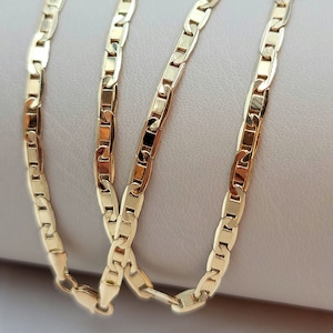 18K Solid Gold Anchor Chain Necklace, Real 18K Gold Flat Anchor Chain for Men & Women, Mariner Chain, 3.5mm Thick Anchor Chain for Him/Her!