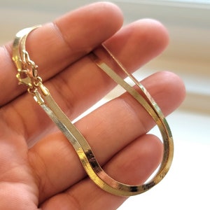 18K Solid Gold Herringbone Bracelet. Flat Gold Bracelet, Delicate Gold Bracelet 7.5&quot; Length. Hot Style, Prefect Gift!
