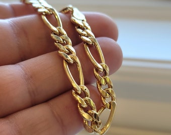 Solid 18K Gold Figaro Bracelet, Yellow 18K Gold Figaro Links Bracelet, 5MM Thick Real Gold Figaro Bracelet for Men/Women, Gifts for Him/Her!