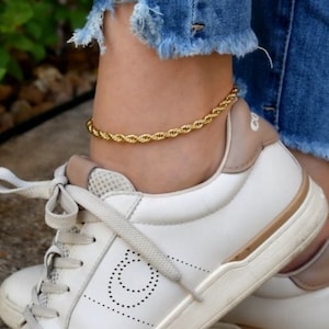 14K Solid Gold Rope Anklet Chain, Real Gold Rope Anklet, 14K Diamond-cut Rope Anklet, 5mm - 9&quot;, 10&quot; Gold Rope Anklet, Unisex, Gift!