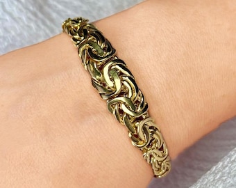 Pulsera bizantina de oro macizo de 18 quilates: Pulsera de eslabones de cadena con corte de diamante de 12 mm