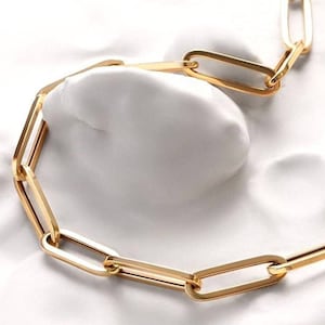 18K Solid Gold Paperclip Chain Necklace, Real 18K Yellow Gold Paperclip Chain, 4mm_16&quot;- 24&quot; 18K Gold Chain for Men and Woman, Birthday Gift!