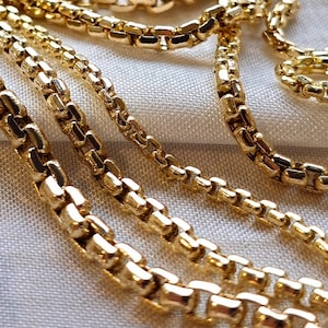 14K Solid Gold Box Chain Necklace, Real 14K Gold Round Box Link Gold Chain, 2mm to 3.5mm_16&quot; to 26&quot;, Genuine Solid Gold Chain for Men/Women!