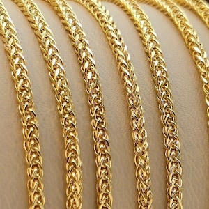 Collar de cadena Franco de oro macizo de 18 quilates, cadena de cola de zorro de trigo de oro real de 18 quilates, cadena de oro macizo de 2 mm a 16 a 27,5 pulgadas para él/ella, ¡regalo de cumpleaños!