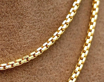 18K Solid Gold Box Chain Necklace 2mm Minimal Layering Unisex Jewelry Gift