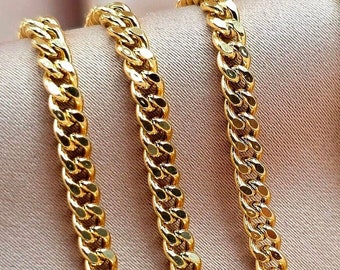 18K Curb Real Gold Chain Bracelets, Solid 18K Gold Miami Cuban Links Bracelets, 2MM_3MM Thick Real Gold Bracelet for Him/Her, Birthday Gift!