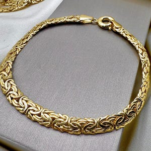 14K Solid Gold Byzantine Bracelet: Flat King Chain Bracelet - 6MM Thick