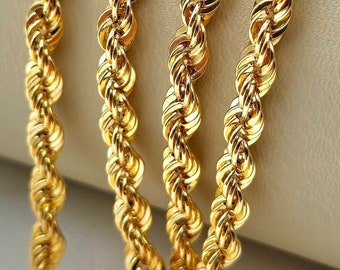 18K Solid Gold Rope Chain Necklace: Diamond-Cut, 4MM_16"- 26.5"
