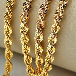 18K Gold Rope Chain Necklace, 18K Solid Gold Rope Chain 4MM_16&quot;- 26.5&quot;, Real 18K Diamond-cut Rope Chain, 18K Gold Chain for Men & Women!