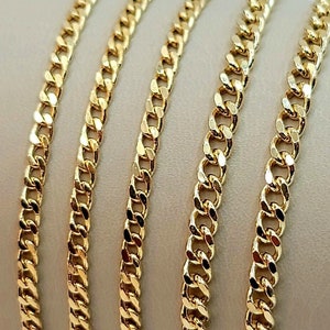 18K Solid Gold Curb Chain Necklace, Real 18K Gold Cuban Curb Link Chain, 3-4mm thick_18.5&quot;-23.5&quot; Gold Chain for Men & Woman, Birthday Gift!