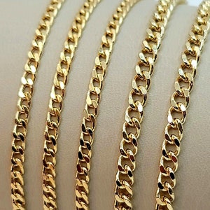 18K Solid Gold Curb Chain Necklace, Real 18K Gold Cuban Curb Link Chain, 3-4mm thick_18.5"-23.5" Gold Chain for Men & Woman, Birthday Gift!