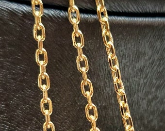 Solid 18K Gold Cable Chain Necklace, Pure 18K Gold Cable Links Chain, 1mm-2mm thick_ 16&quot;- 24&quot; lengths, 18K Real Gold Chain for Men/Women!