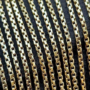 18K Solid Gold Box Chain Necklace,16&quot;- 24&quot; Diamond-cut Round Box Chain, Box Chain Necklace for Men&Women, Birthday Gift, Yellow Pure Gold!