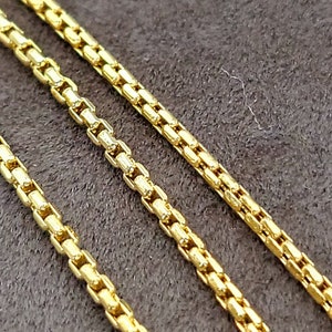 18K Solid Gold Box Chain Necklace,16&quot;- 24&quot; Diamond-cut Round Box Chain, Box Chain Necklace for Men&Women, Birthday Gift, Yellow Pure Gold!