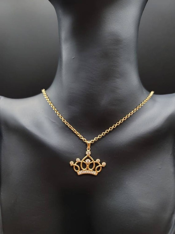 Gold Princess Crown Necklace - Royal Crown Pendant - King's