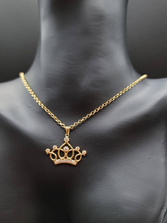 voluntario Nueva Zelanda estafador Collar de corona de oro macizo de 18 quilates. Cadena de cable - Etsy México