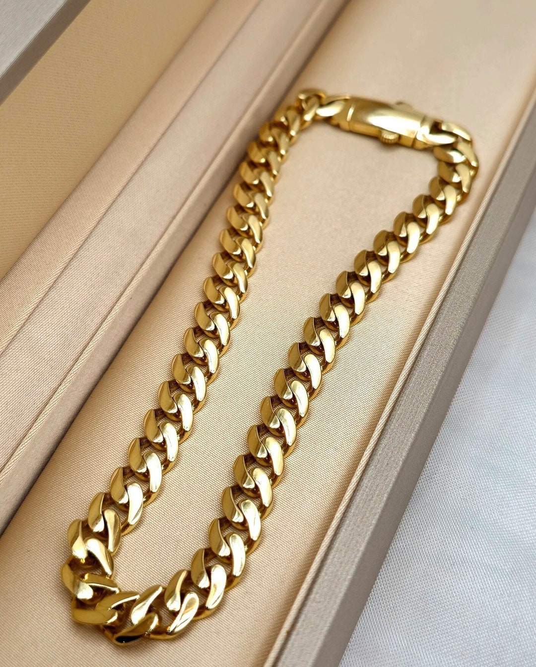 18k gp マイアミチェーン ソリッド ゴールド ブレスレット アバランチ 10K イエローゴールド マイアミブレスレット 幅3.2mm 16cm-19cm