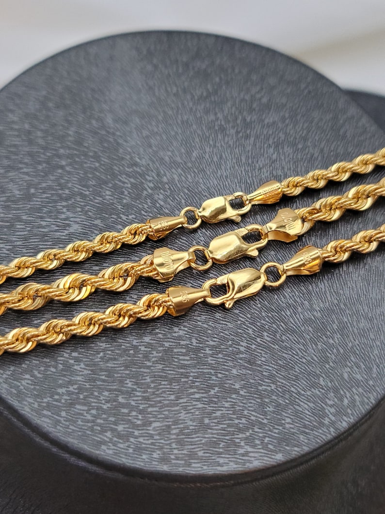 14K Solid Gold Rope Chain Necklace: Diamond-cut Yellow Gold, 3mm-5mm ...