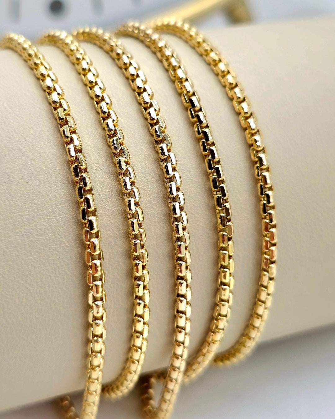 Solid 14K Gold Box Chain Necklace, Delicate Dainty Layered Necklace