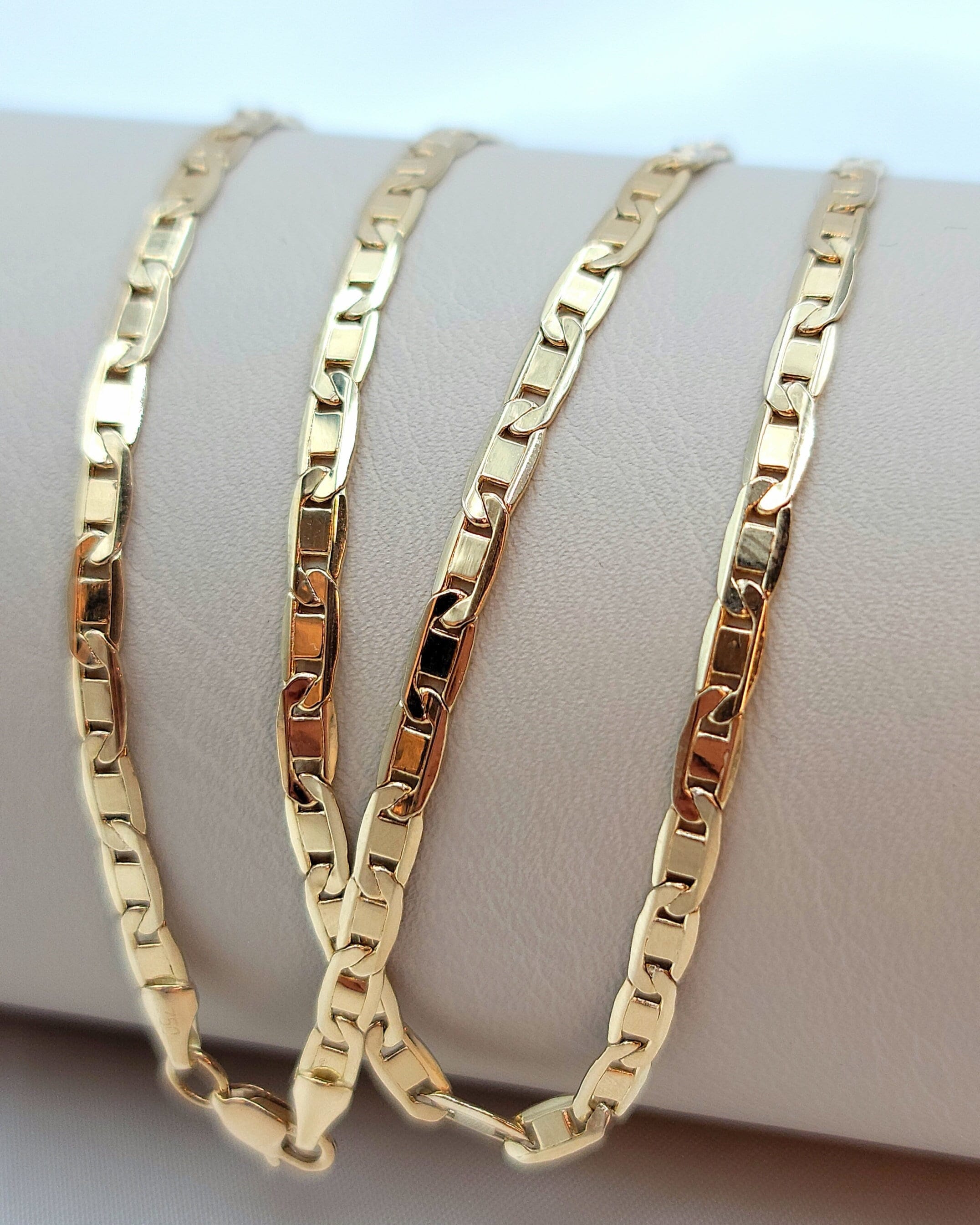 Collier chaîne d'ancre en or massif 18 carats, chaîne d'ancre plate en or véritable 18 carats pour homme et femme, chaîne Mariner, chaîne d'ancre de 3,5 mm d'épaisseur pour lui/elle !