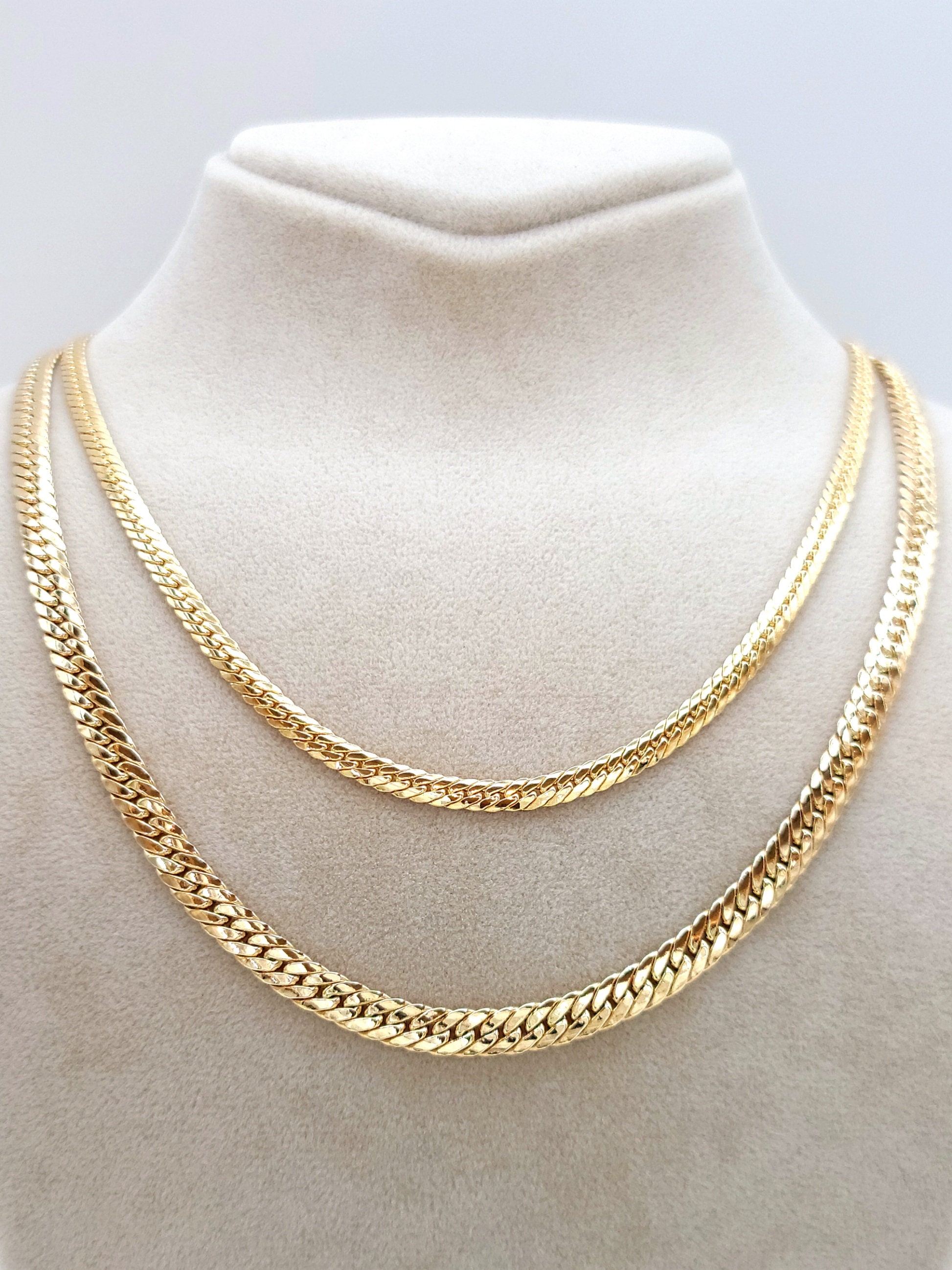 Collar de cadena de eslabones de oro de 18 quilates, cadena de oro macizo  puro de 18 quilates para hombres y mujeres, 4-5,30 mm de espesor_16-19  Cadena de oro real de 18