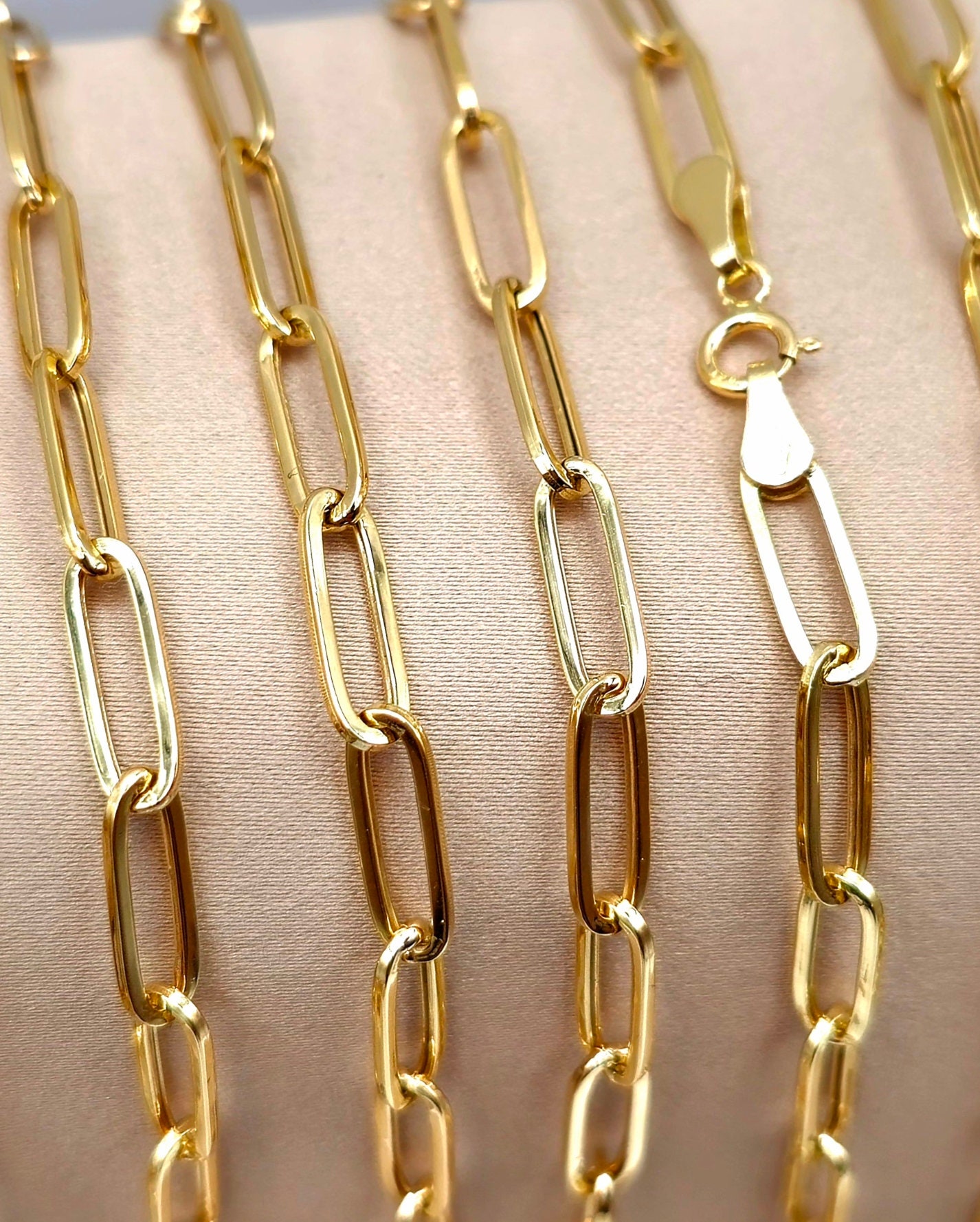 18K Solid Gold Paperclip Chain Necklace, 18K Yellow Gold 18K Solid Gold Paperclip Chain Necklace, 18K Yellow Gold