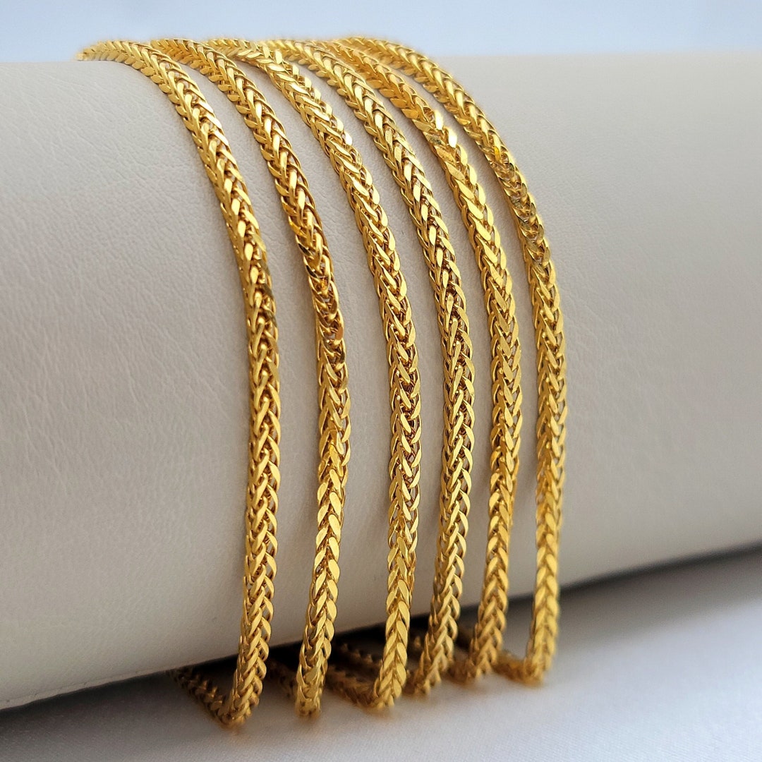 18K Solid Gold Franco Chain Necklace, Pure 18K Gold Foxtail Links Chain ...