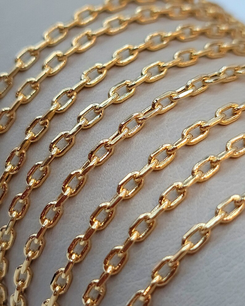 18K Solid Gold Cable Chain Necklace, Solid Links 18K Gold Cable Chain